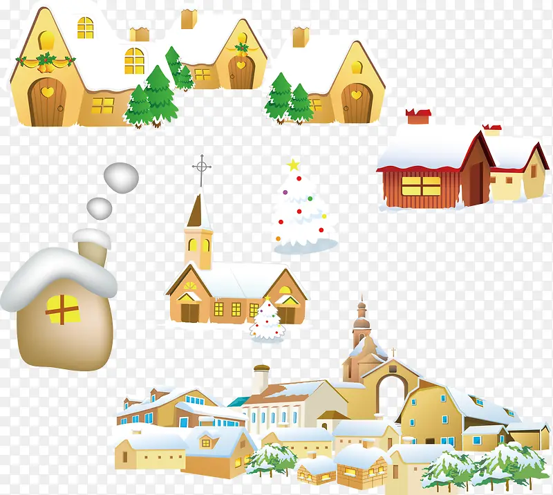圣诞小屋矢量雪中小屋卡通