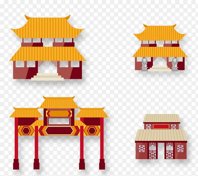 古代卡通中国风庭院建筑