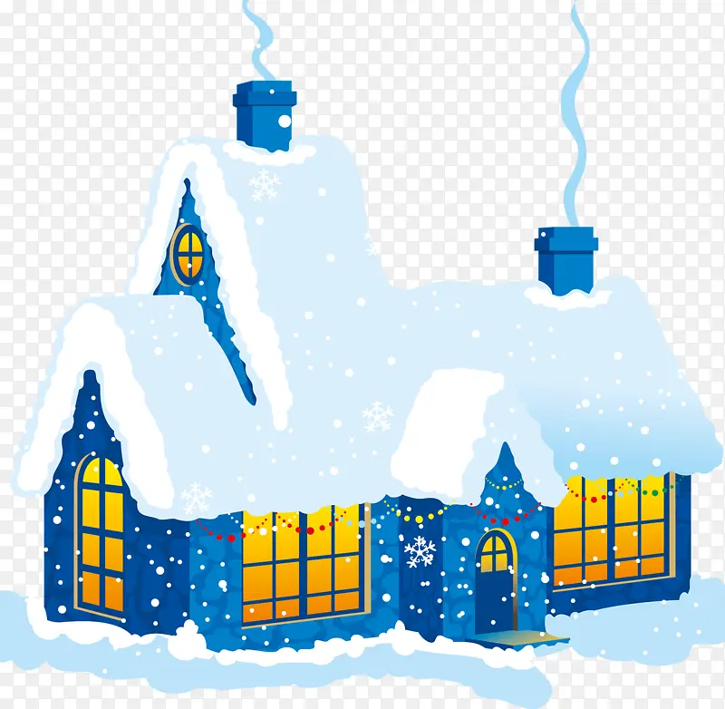 卡通蓝色雪房子