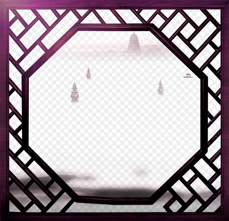 淡紫色中国风木窗边框纹理