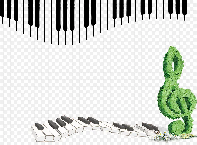 创意琴键绿草音符装饰背景