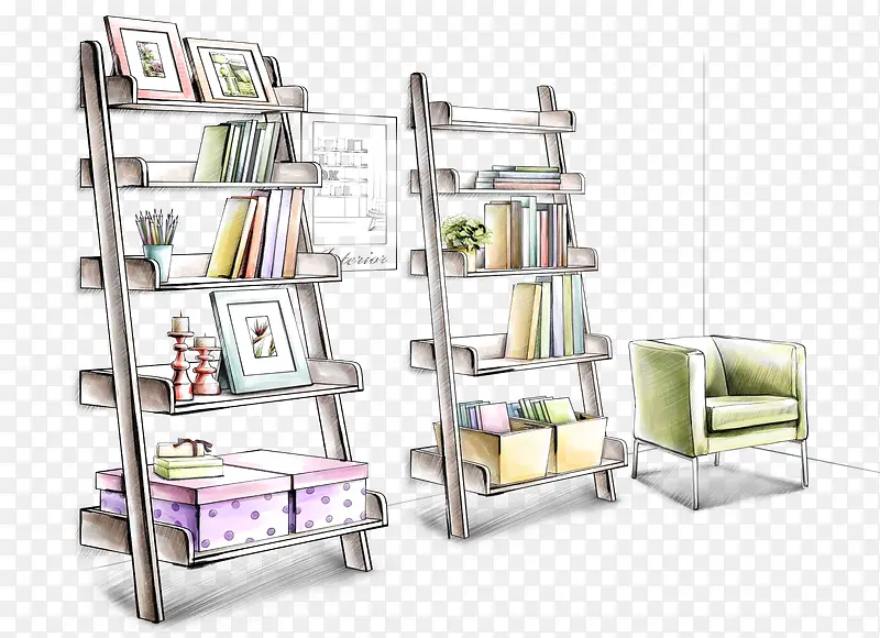 卡通书房座椅沙发书架