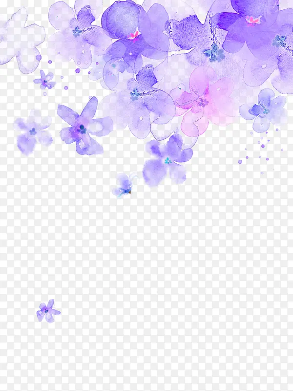 紫色水彩花朵漂浮素材