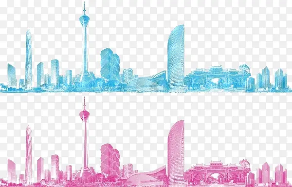 彩色手绘四川代表建筑