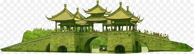 中国风水上拱桥凉亭中秋