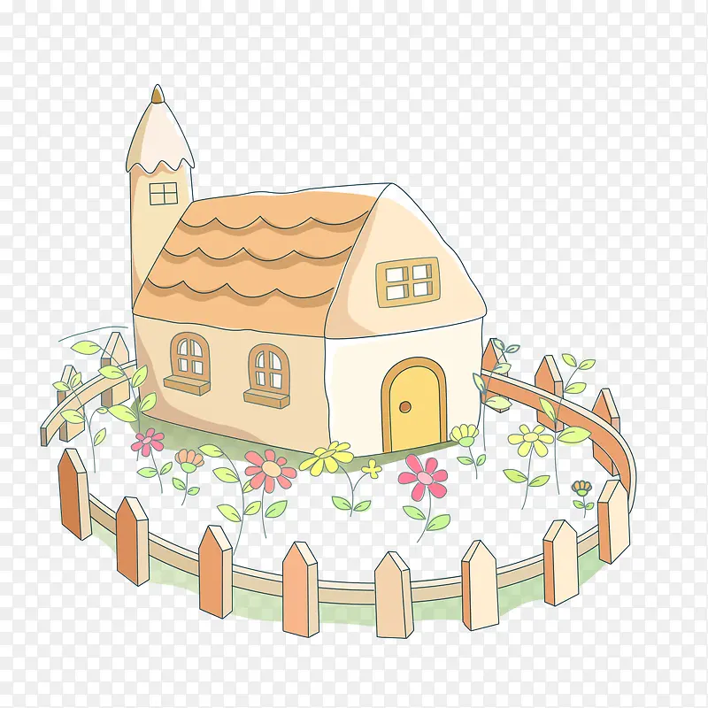 手绘围栏的小房子图案
