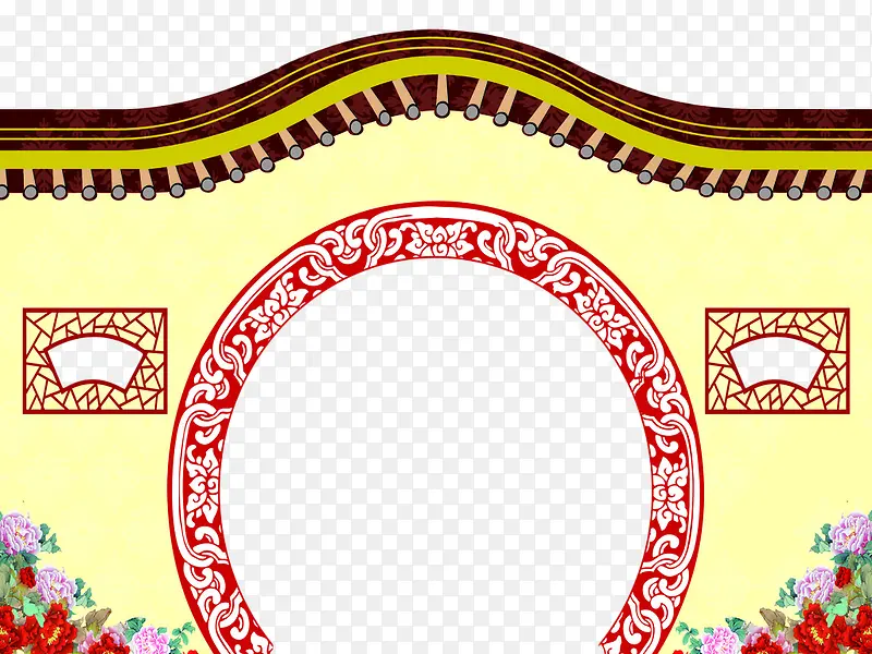中式拱门月洞门绘画