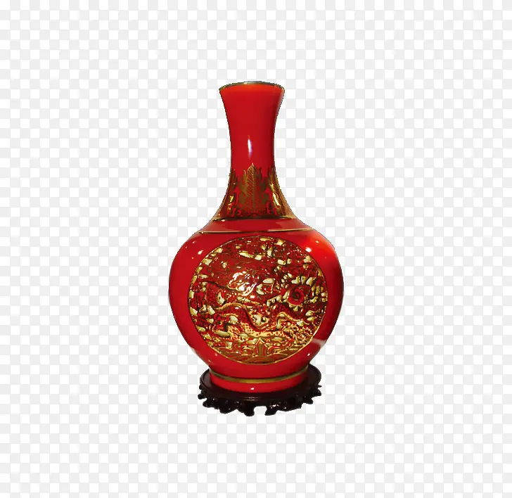 红色结婚用品花瓶金瓶复古