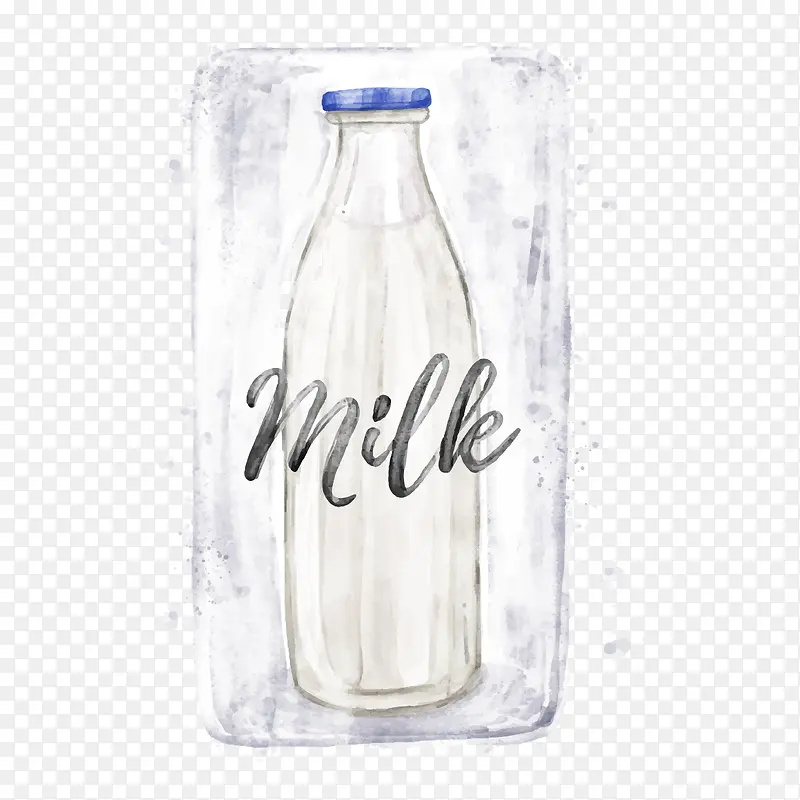 矢量水彩牛奶瓶子