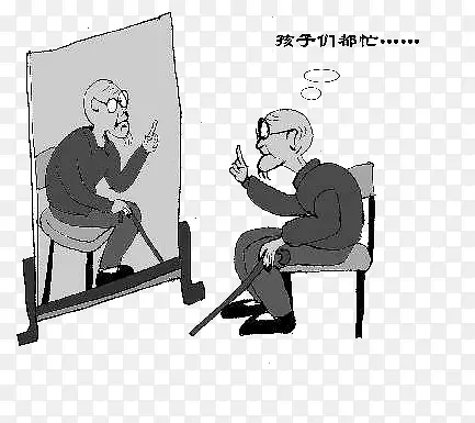 照镜子的孤单老人图片