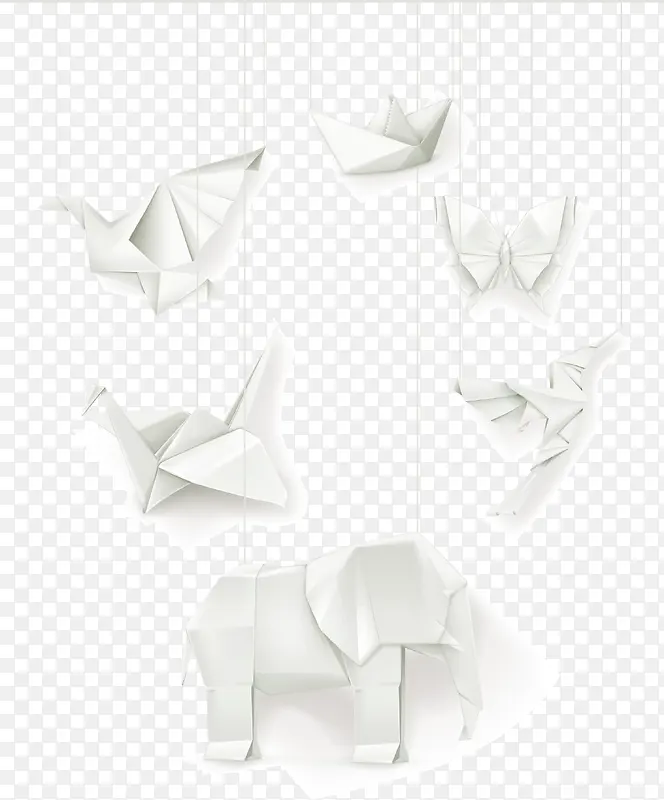 6款白色折纸动物矢量图