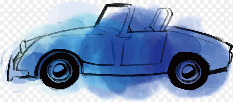 水彩蓝色小轿车设计