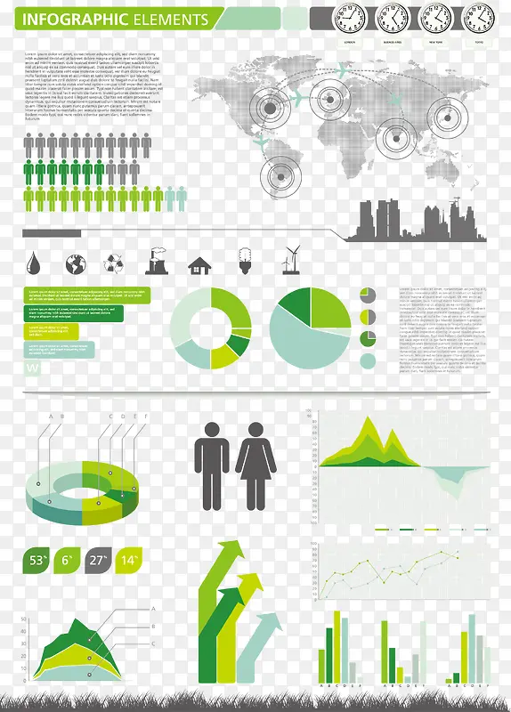 绿色环保类PPT数据图矢量素材
