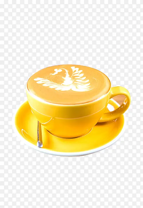 亮黄色陶瓷杯热气奶黄咖啡