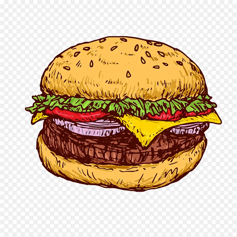 卡通水彩绘汉堡矢量图