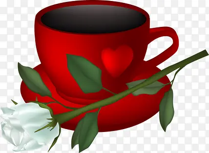 白玫瑰与红咖啡杯