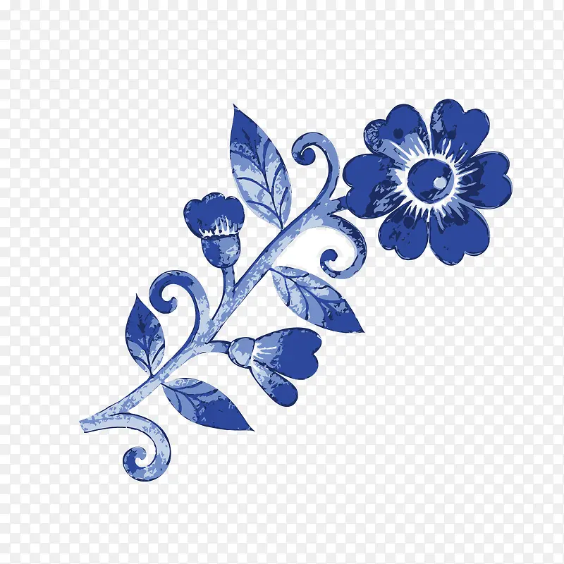 矢量蓝色水彩手绘装饰花卉