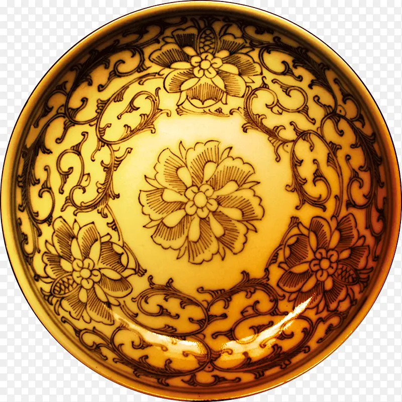 圆盘黄金雕花器皿
