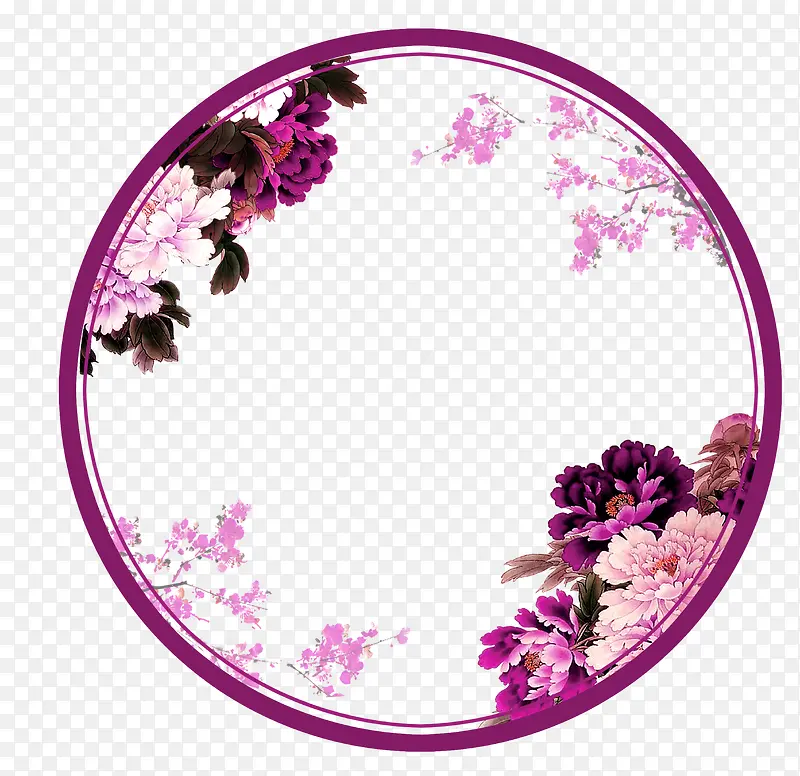 紫色中国风花朵圆圈边框纹理