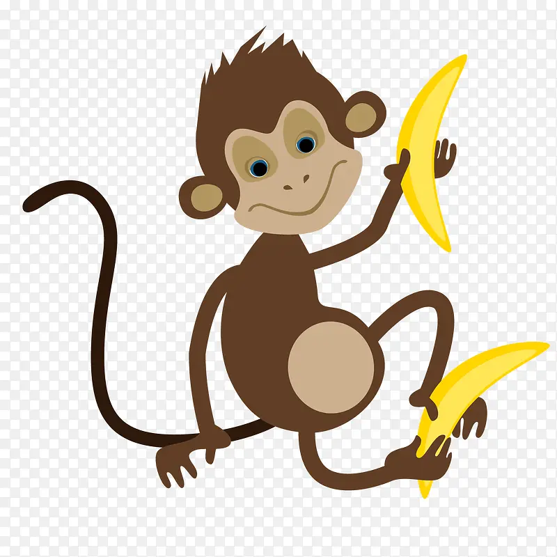 卡通拿香蕉的猴子矢量图