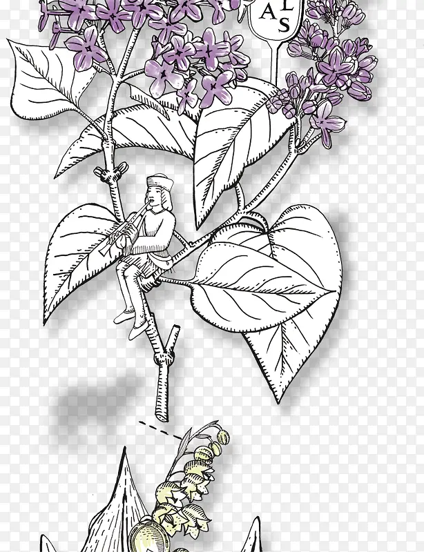 花纹卡通白色紫色树叶花朵效果