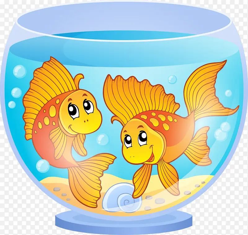 卡通金鱼和鱼缸