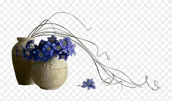蓝色花卉陶土花瓶