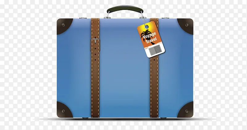 带吊牌的蓝色行李箱