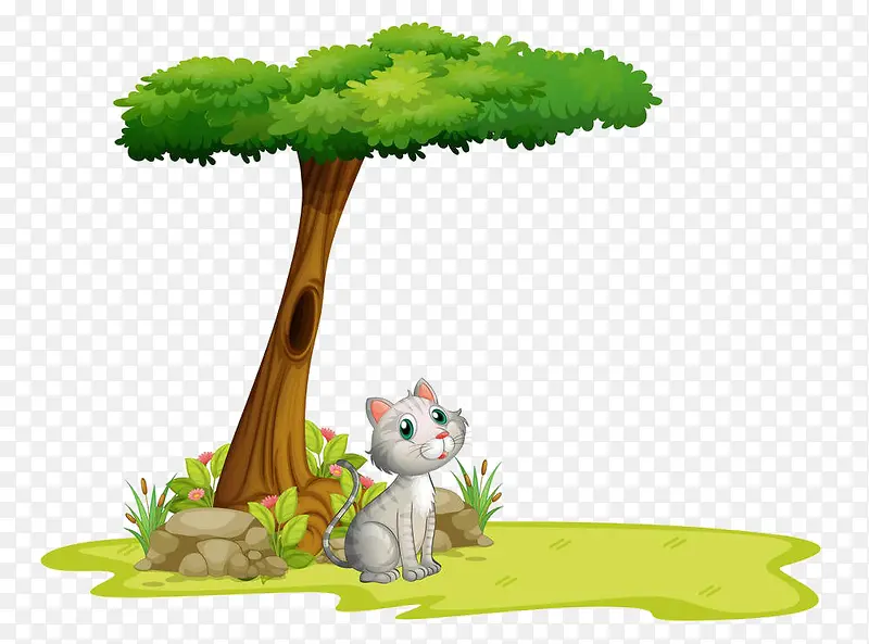 卡通树下的猫