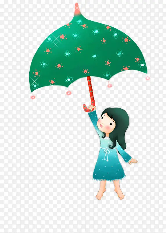 卡通小女孩撑伞飞行
