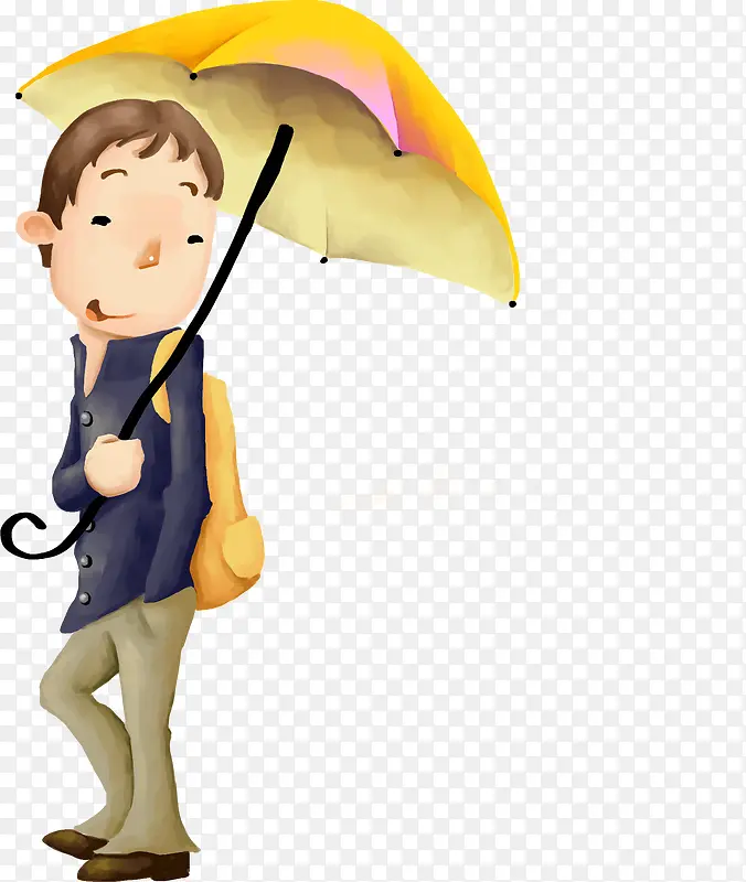 打伞的男孩卡通手绘人物