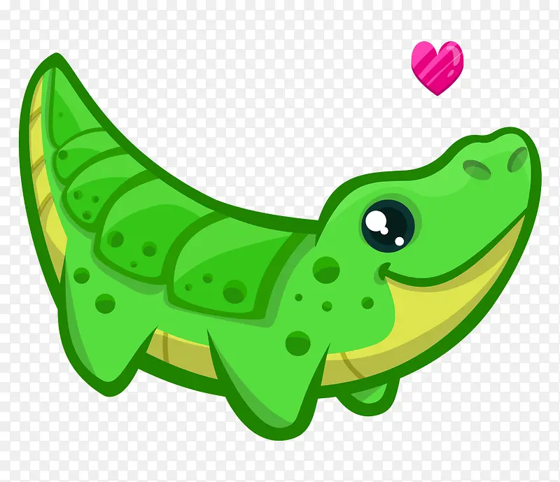 卡通手绘绿色简洁鳄鱼心形