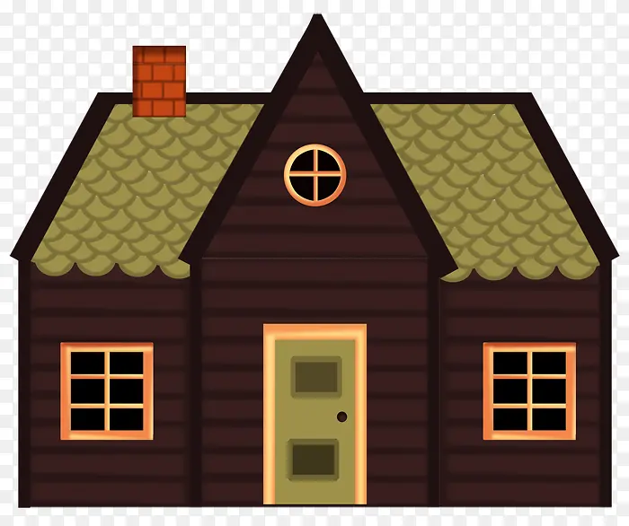 手绘棕色小房子绿房顶