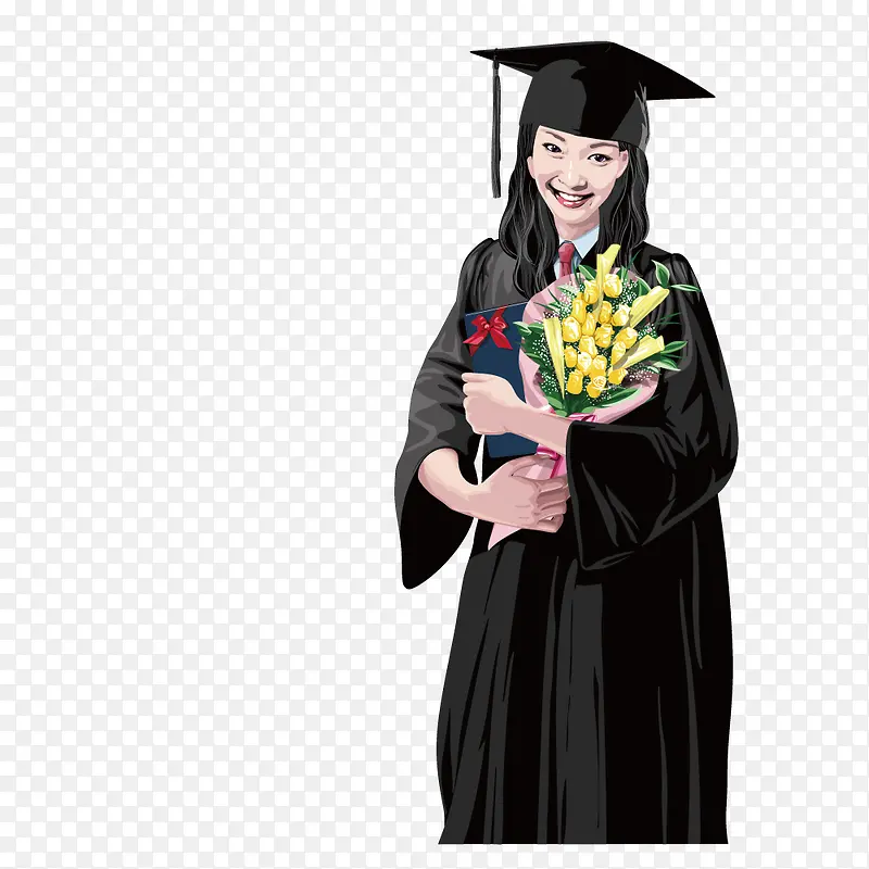 抱着鲜花毕业的女学生