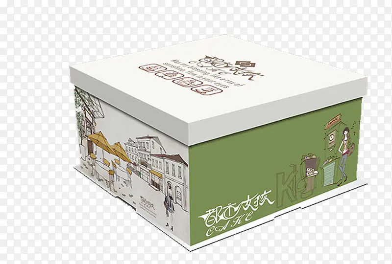 都市女孩插画蛋糕食品包装盒设计