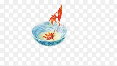 瓷碗中的红色枫叶手绘海报背景