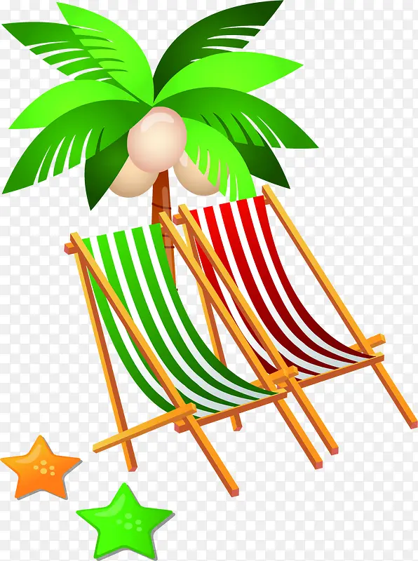 手绘卡通夏日海报座椅椰子树