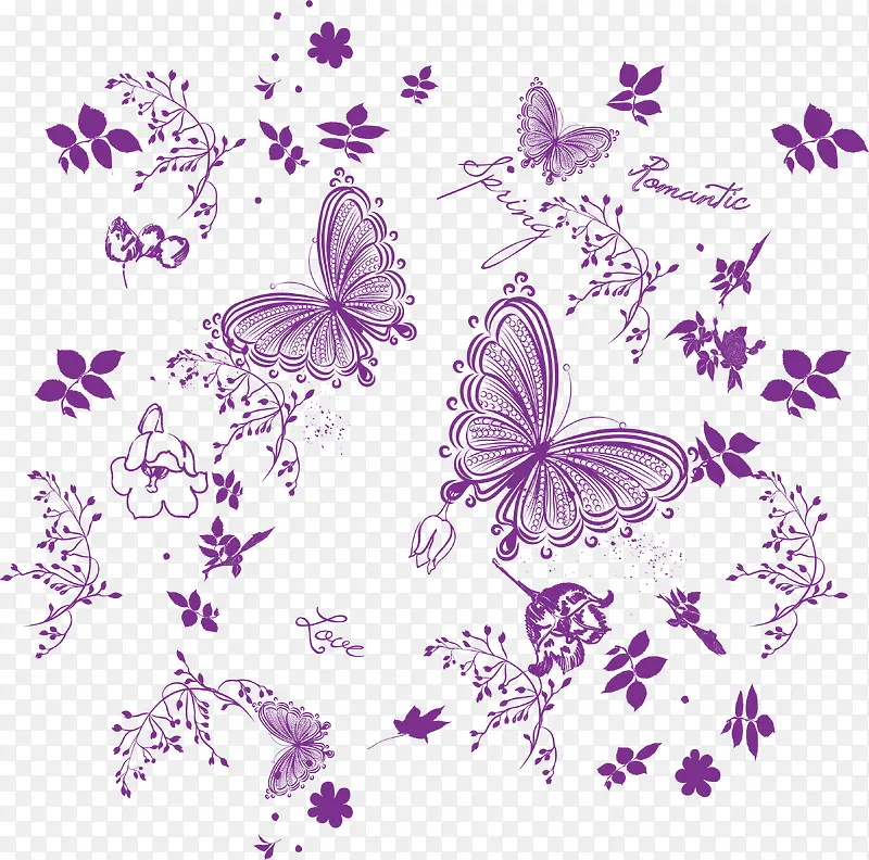 紫色手绘蝴蝶花纹