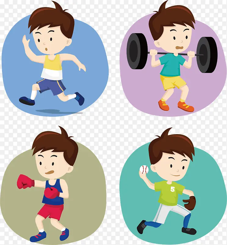 健身锻炼的小男孩插画