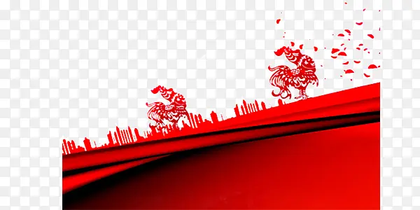红色喜庆公鸡边框装饰图案