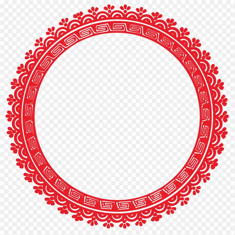 红色圆框花边元素