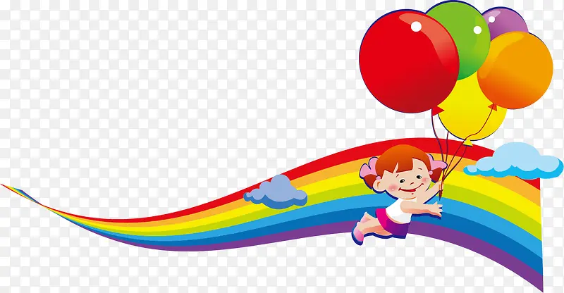 彩虹女孩气球卡通海报促销素材