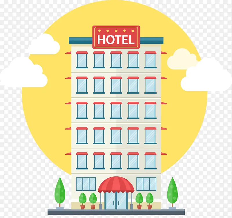 酒店建筑云朵,扁平化矢量图