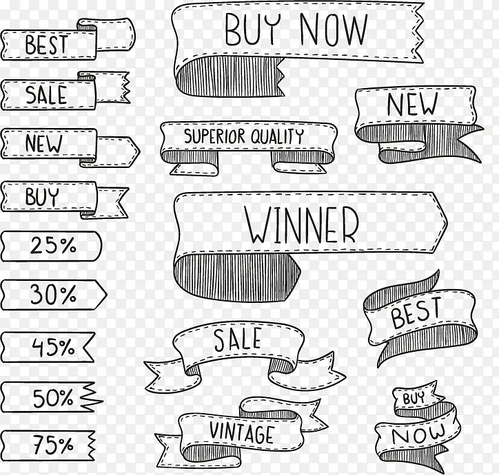 17款手绘促销丝带矢量图