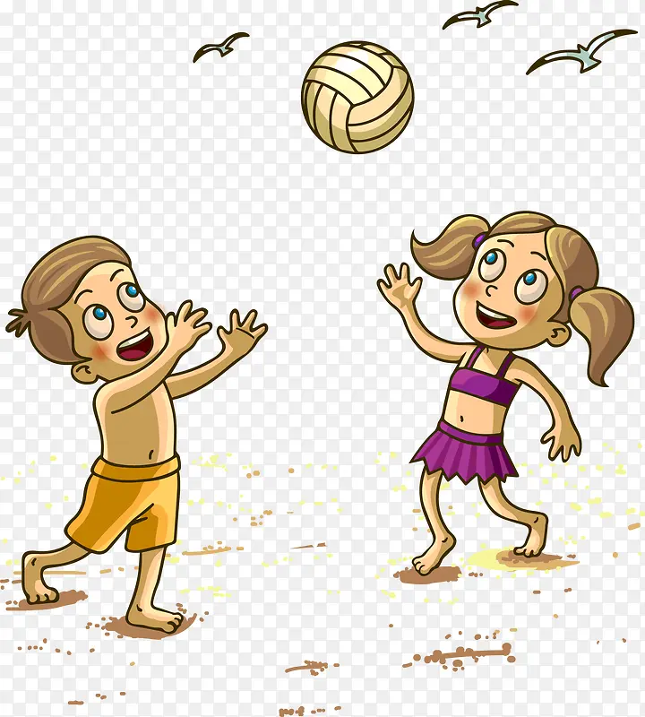 矢量卡通可爱小人沙滩排球素材