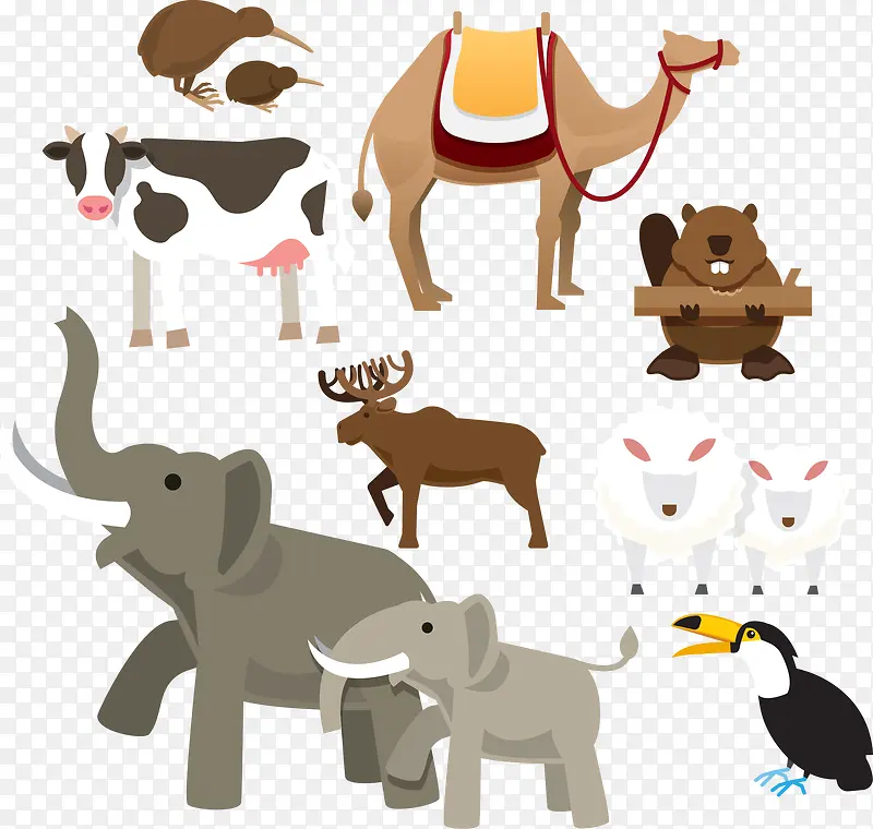 矢量动物素材大象骆驼奶牛