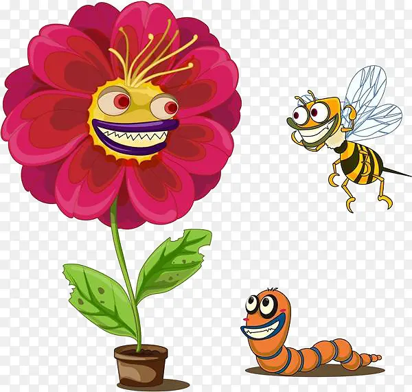 卡通花朵蜜蜂虫子