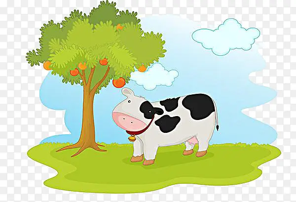 卡通树下的牛