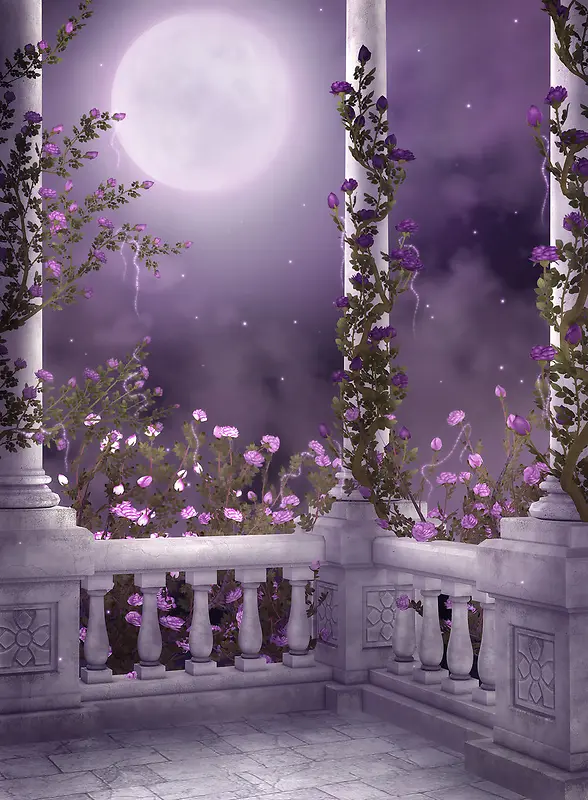 紫色梦幻花朵月光
