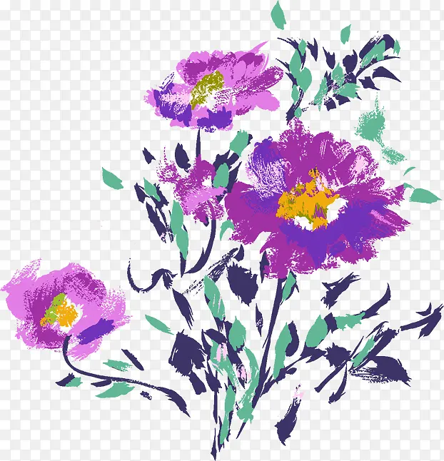 紫色水墨艺术花朵